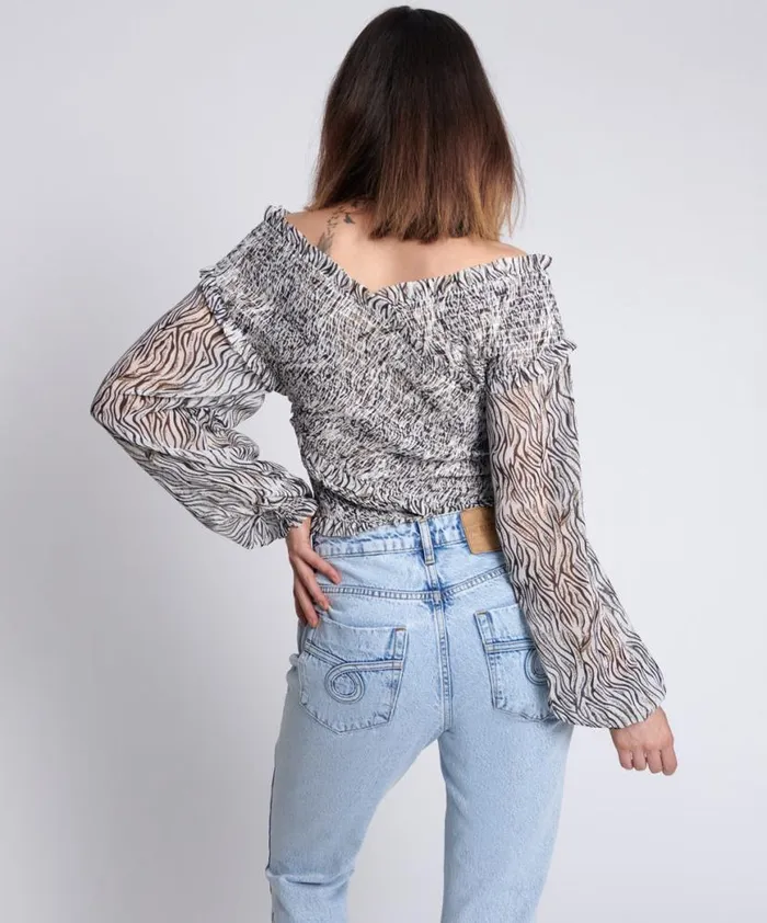 Women One Teaspoon Tops ZEBRA BARDOT CROSS OVER TOP Women One Teaspoon Tops ZEBRA BARDOT CROSS OVER TOP