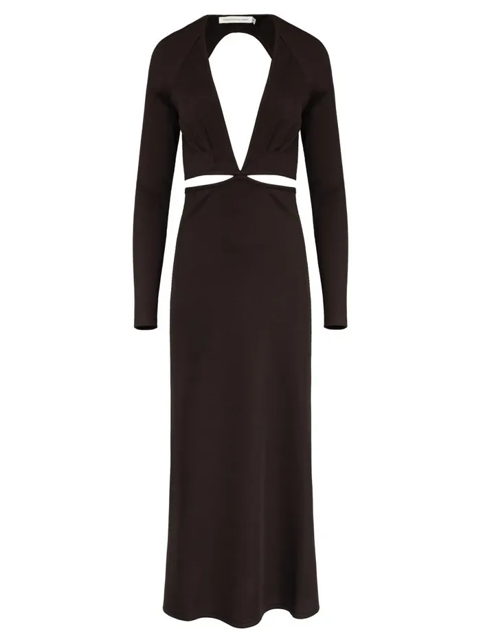 Women Open Tie Back Long Sleeve Dress Chocolate The UNDONE Dresses