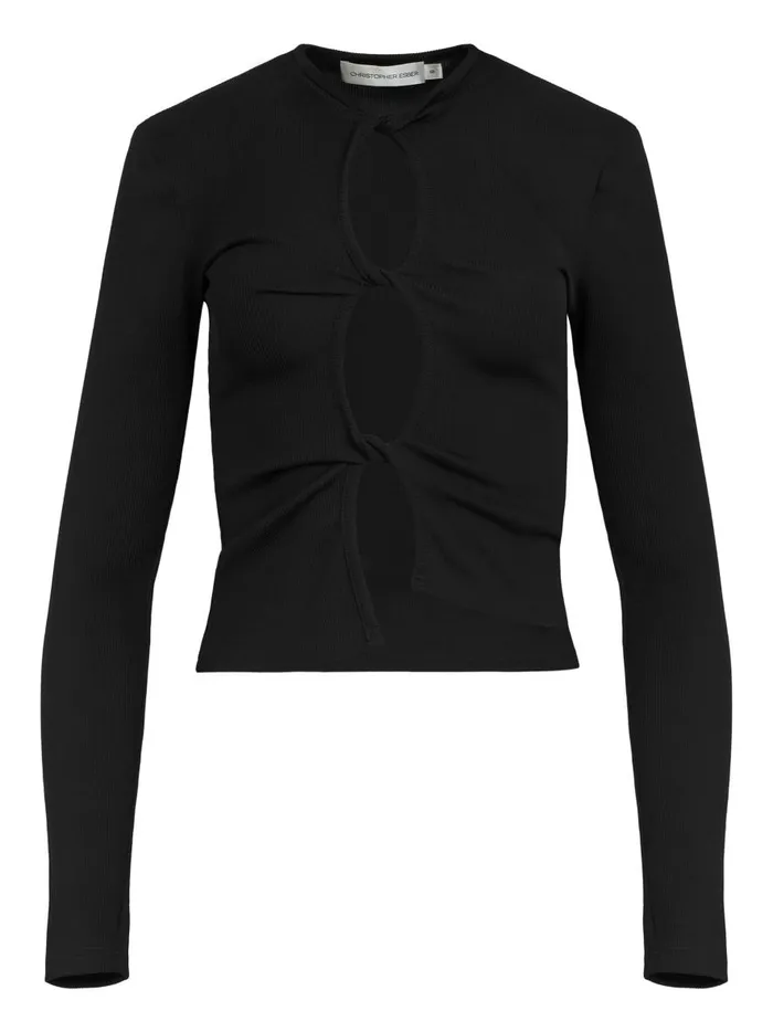 Women Open Twist Long Sleeve Top Black The UNDONE Tops