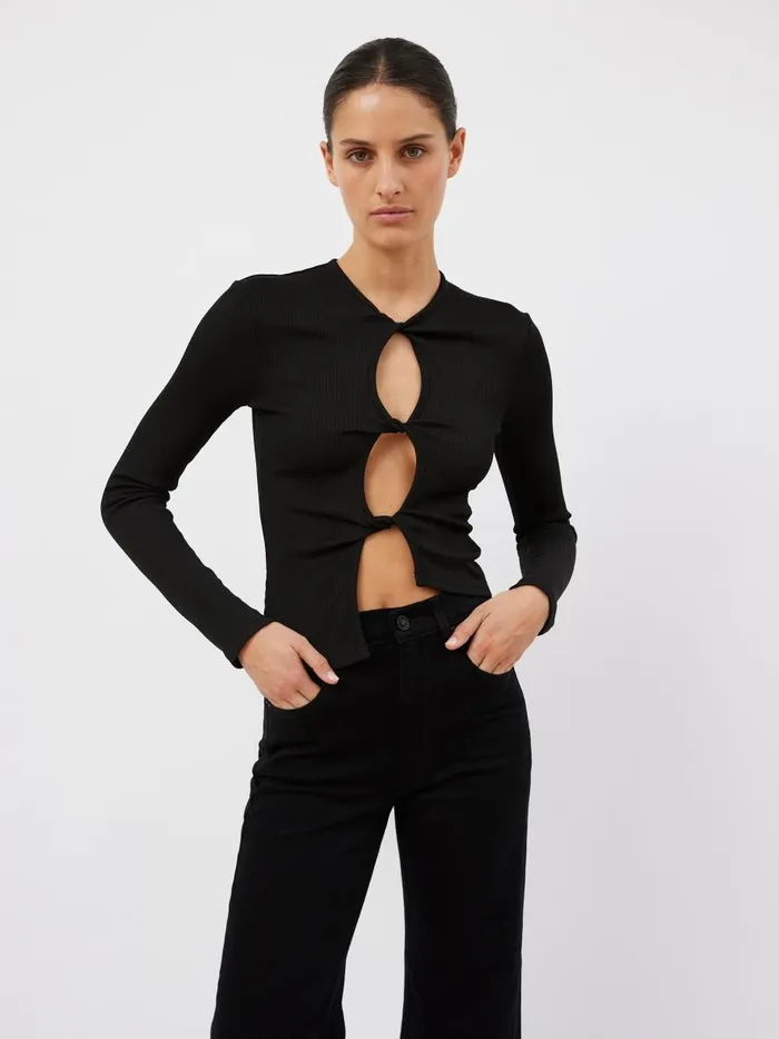 Women Open Twist Long Sleeve Top Black The UNDONE Tops