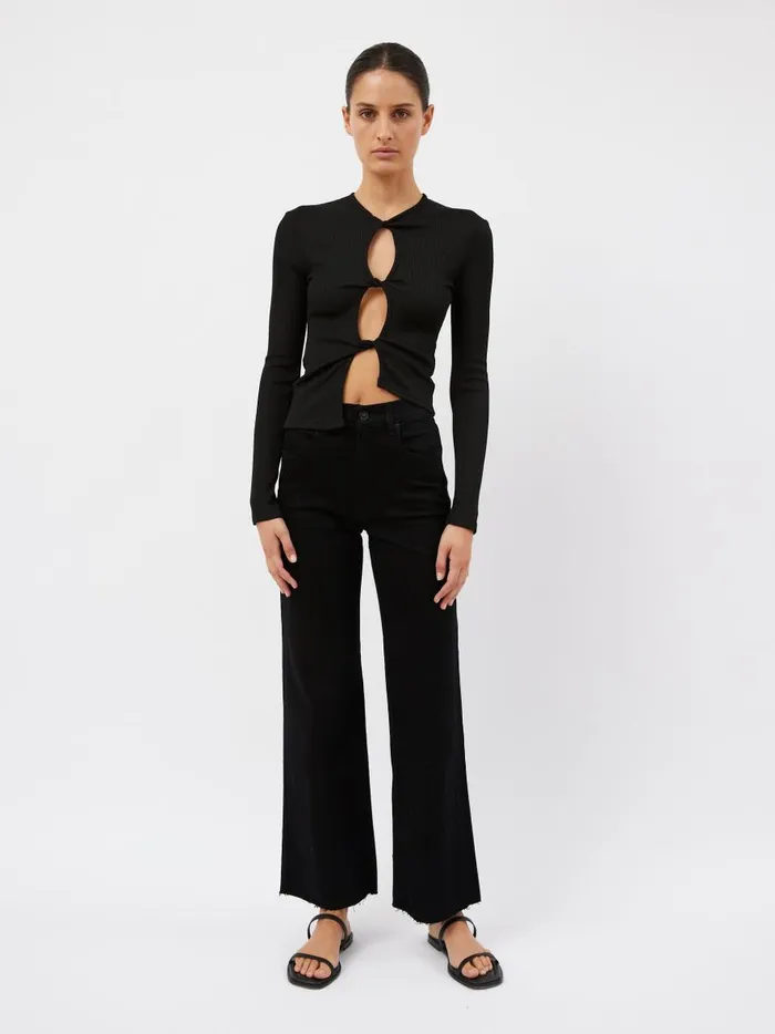 Women Open Twist Long Sleeve Top Black The UNDONE Tops
