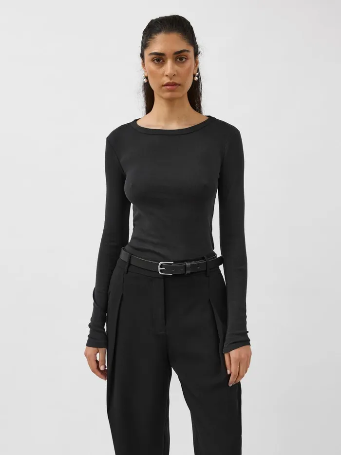 Women Organic Cotton Long Sleeve Top Black The UNDONE Tops