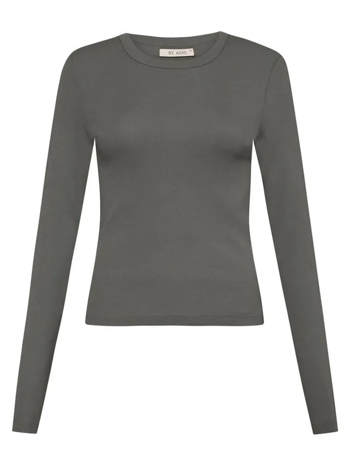 Women Organic Cotton Long Sleeve Top Pewter Grey The UNDONE Tops
