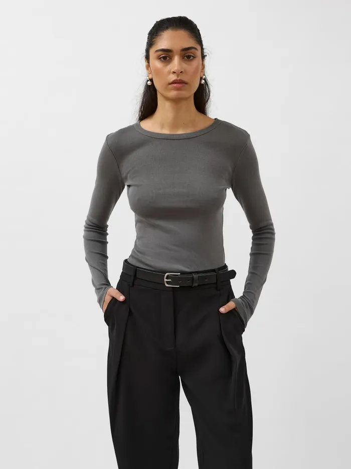 Women Organic Cotton Long Sleeve Top Pewter Grey The UNDONE Tops