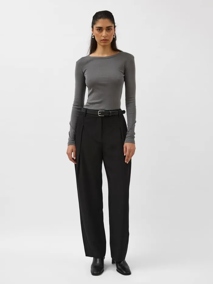 Women Organic Cotton Long Sleeve Top Pewter Grey The UNDONE Tops