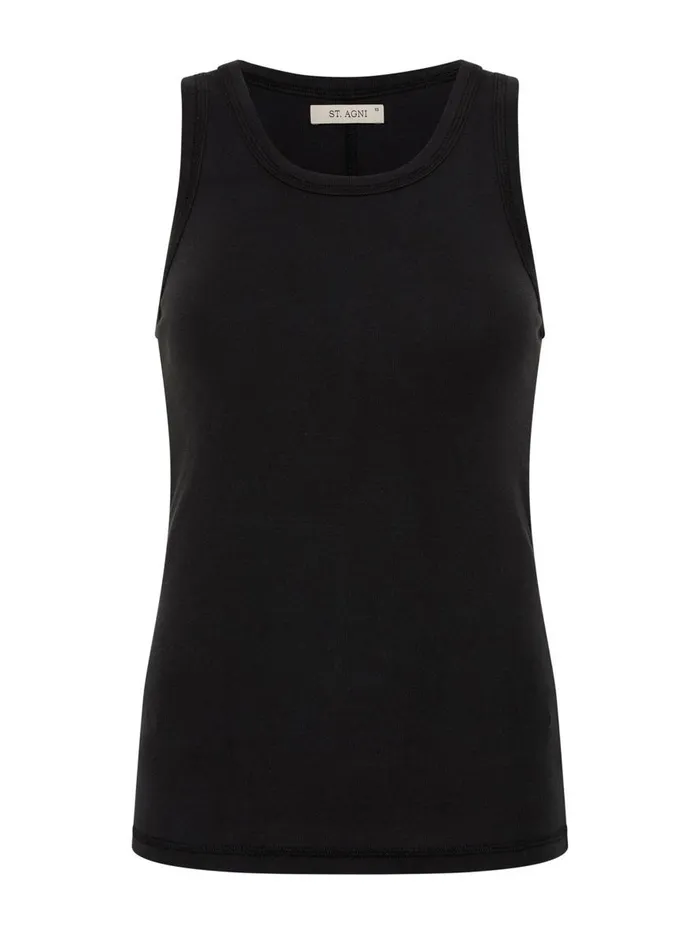 Women Organic Cotton Singlet Black The UNDONE Tops