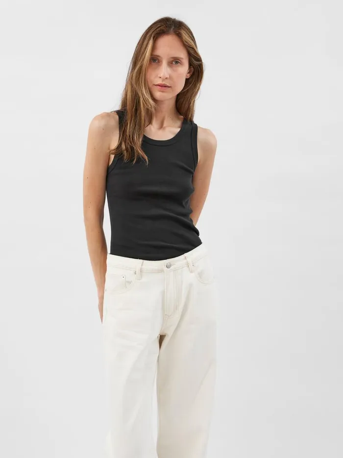 Women Organic Cotton Singlet Black The UNDONE Tops