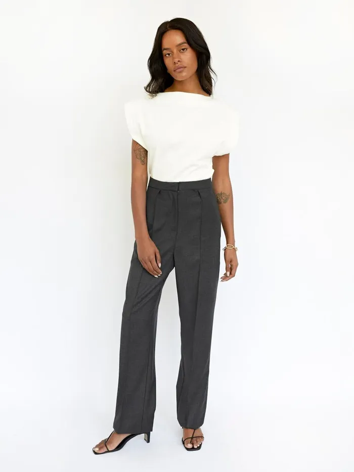 Women Pinstitch Detail Trouser Dark Grey The UNDONE Pants