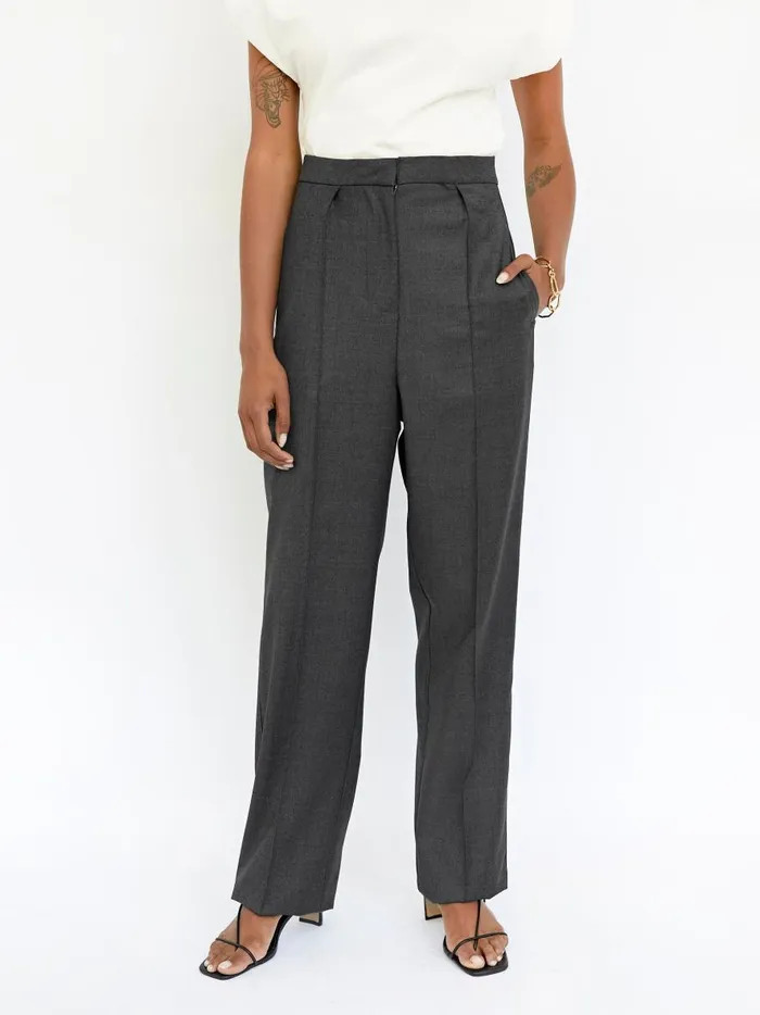 Women Pinstitch Detail Trouser Dark Grey The UNDONE Pants