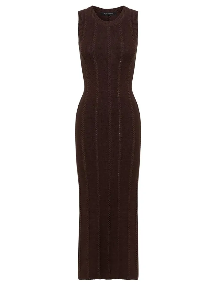 Women Pointelle Maxi Dress Brown The UNDONE Dresses