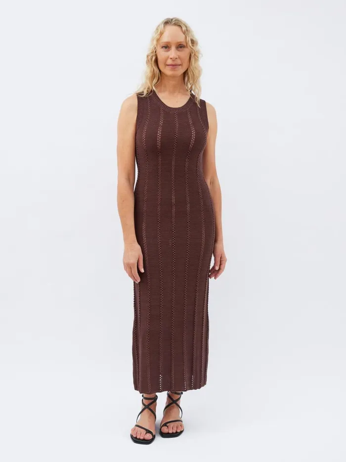 Women Pointelle Maxi Dress Brown The UNDONE Dresses Women Pointelle Maxi Dress Brown The UNDONE Dresses