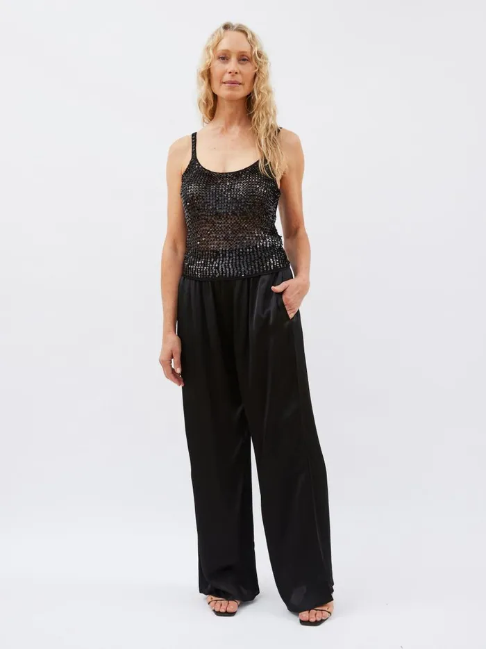Women Relaxed Satin Pant Black The UNDONE Pants