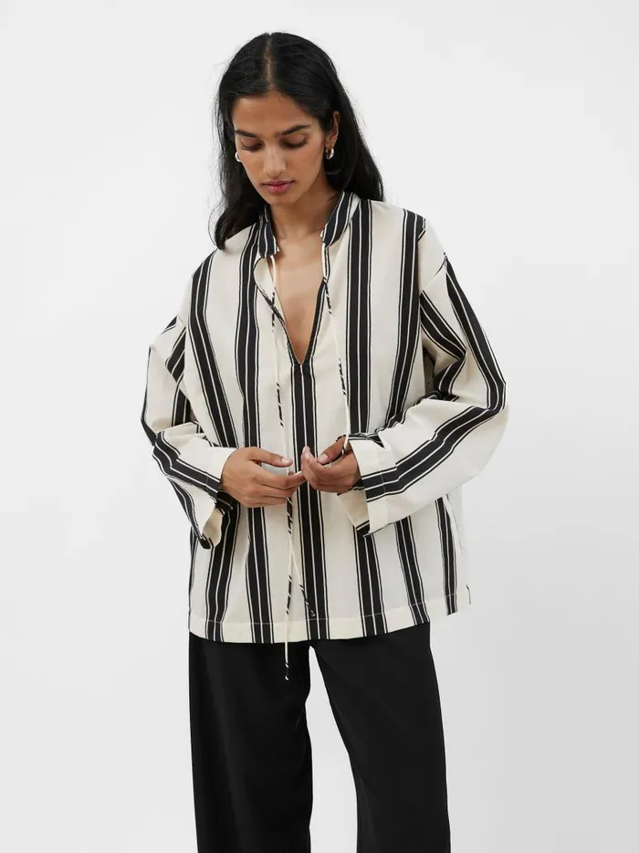 Women Relaxed Stripe Tunic Nero Stripe The UNDONE Tops