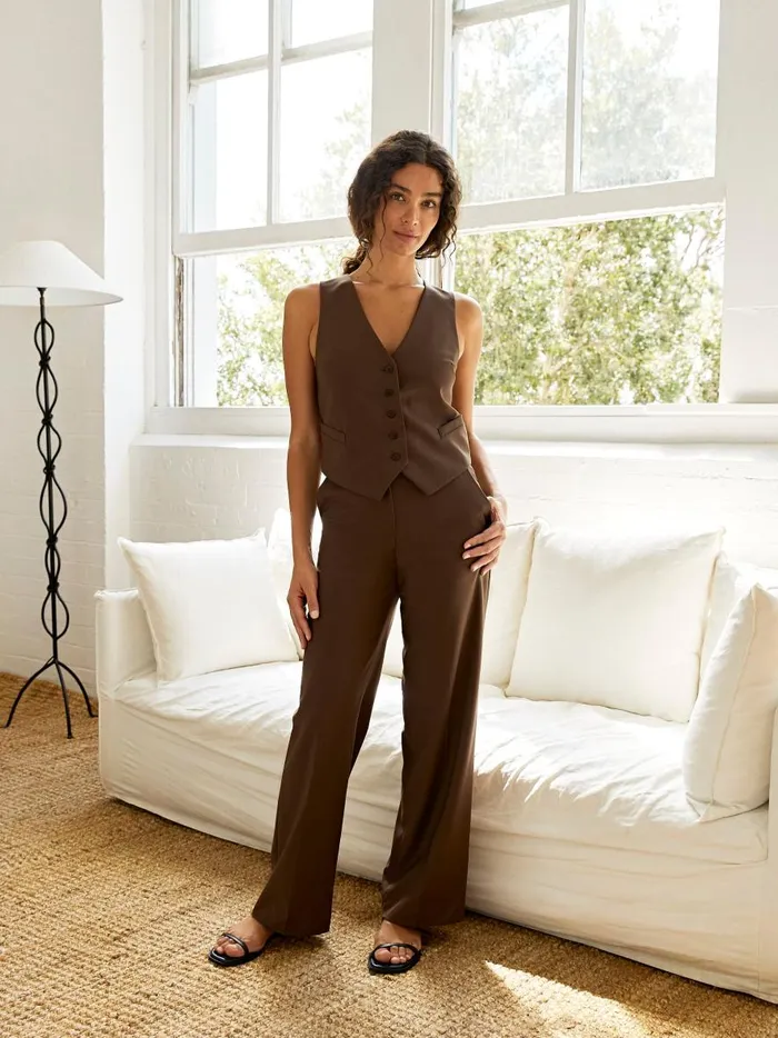 Women Relaxed Tailored Trouser Coffee The UNDONE Pants