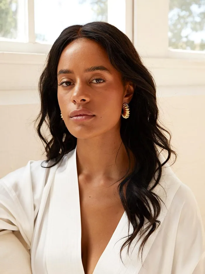Women Ribbed Statement Hoop Earring Gold The UNDONE Earrings Women Ribbed Statement Hoop Earring Gold The UNDONE Earrings