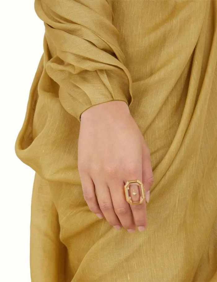 Women Rings Zimmermann Crystal Signet Ring Goldtransparent Quartz