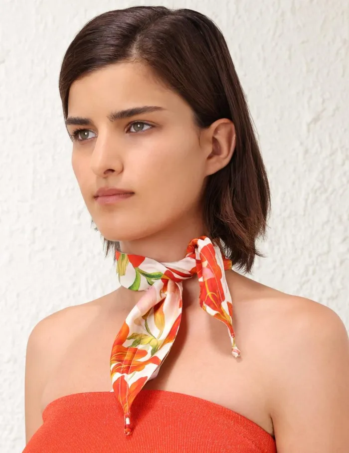 Women Scarves Zimmermann Flower Neck Scarf Red Lily