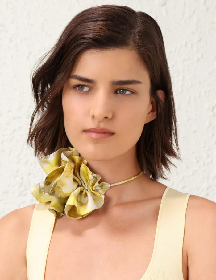 Women Scarves Zimmermann Flower Neck Scarf Yellow Peony