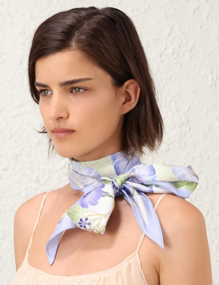 Women Scarves Zimmermann Printed Silk Neck Scarf Blue Floral