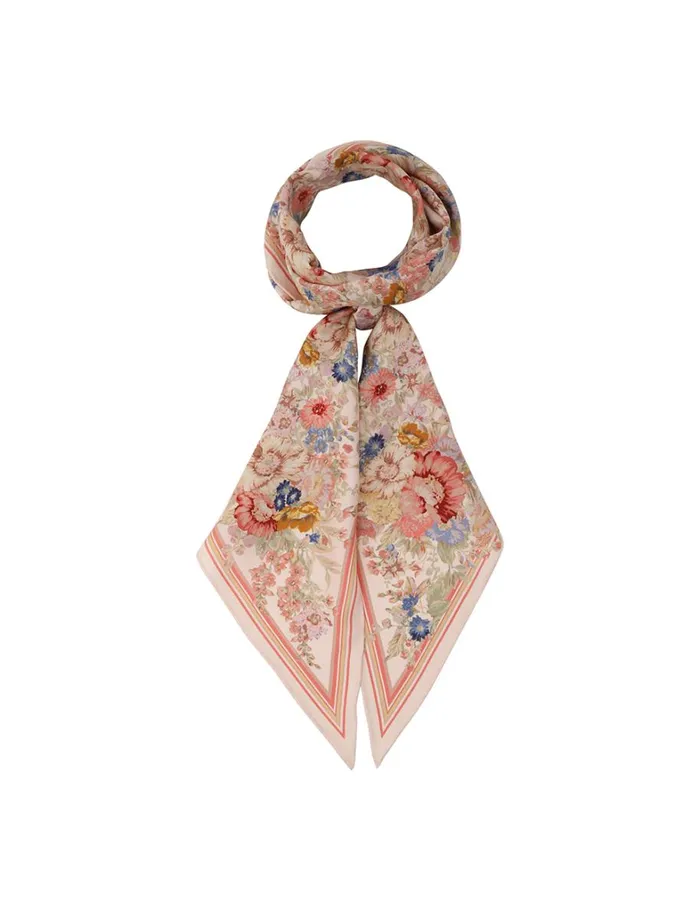 Women Scarves Zimmermann Printed Silk Neck Scarf Cream Floral