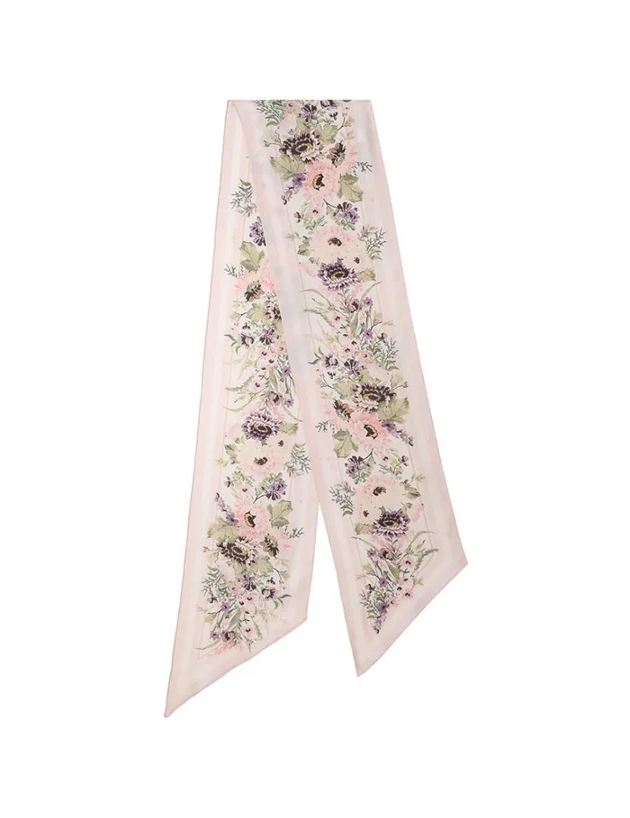 Women Scarves Zimmermann Printed Silk Neck Scarf Cream Multi Floral