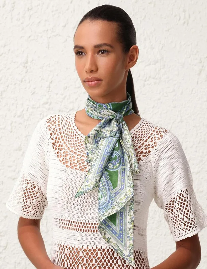 Women Scarves Zimmermann Printed Silk Neck Scarf Green Paisley