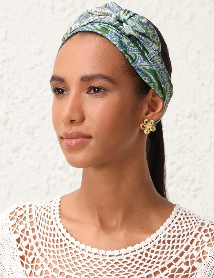 Women Scarves Zimmermann Printed Silk Neck Scarf Green Paisley