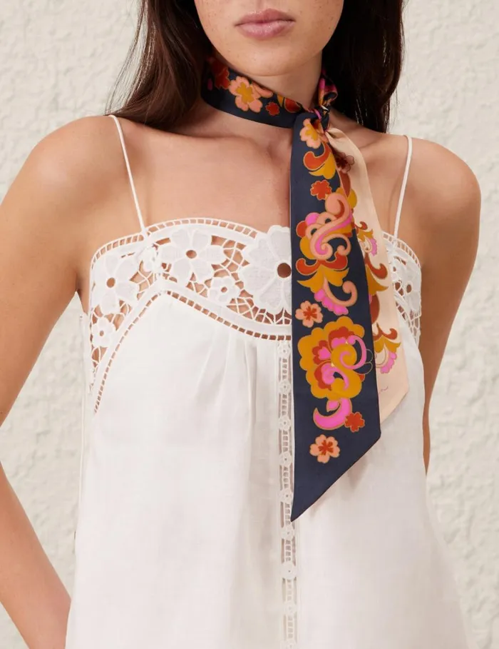 Women Scarves Zimmermann Printed Silk Ribbon Scarf Cream Paisley
