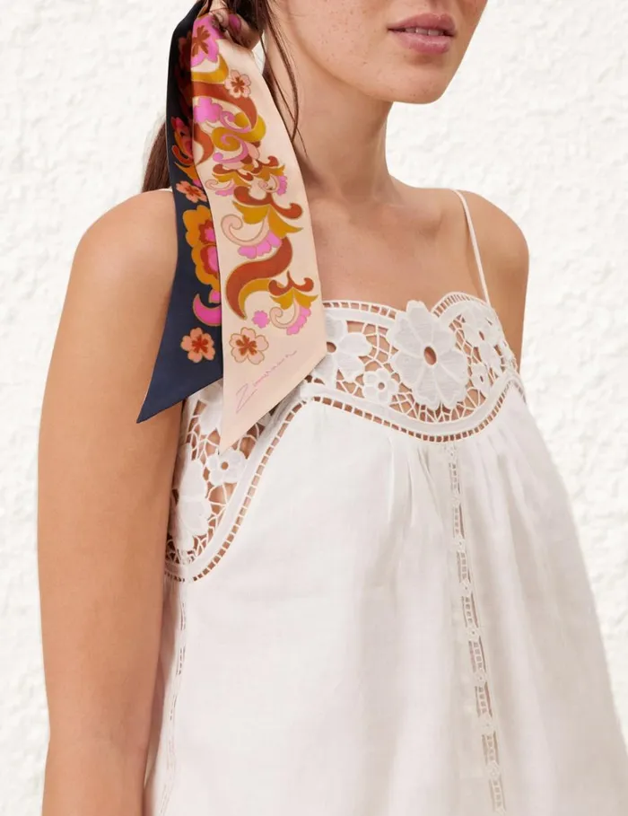 Women Scarves Zimmermann Printed Silk Ribbon Scarf Cream Paisley