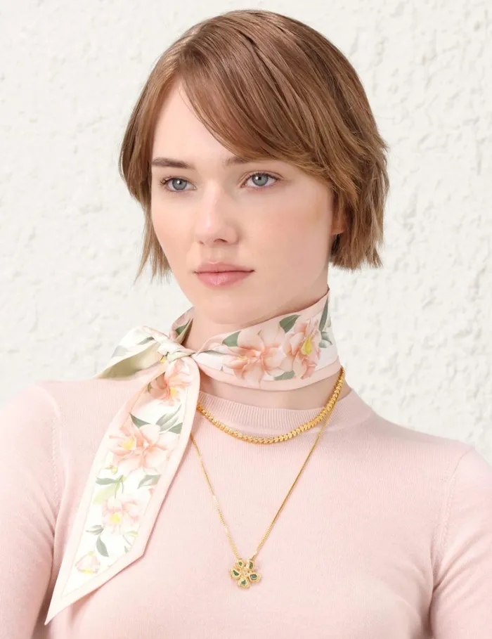 Women Scarves Zimmermann Printed Silk Ribbon Scarf Ivory Camellia