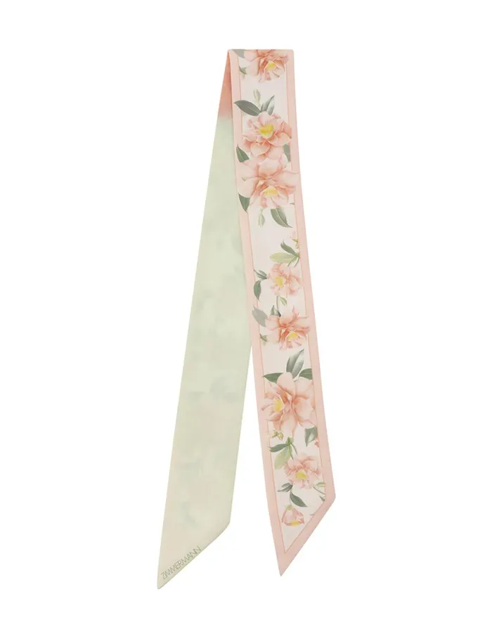 Women Scarves Zimmermann Printed Silk Ribbon Scarf Ivory Camellia