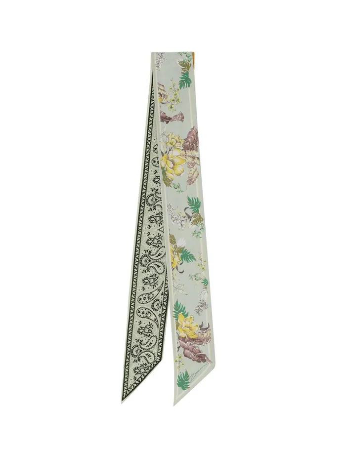 Women Scarves Zimmermann Printed Silk Ribbon Scarf Mint Tropical Floral