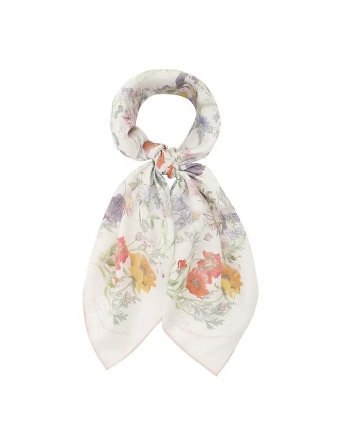 Women Scarves Zimmermann Printed Silk Square 70 Ivory Wild Flowers