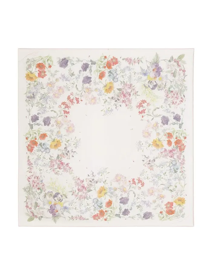 Women Scarves Zimmermann Printed Silk Square 70 Ivory Wild Flowers