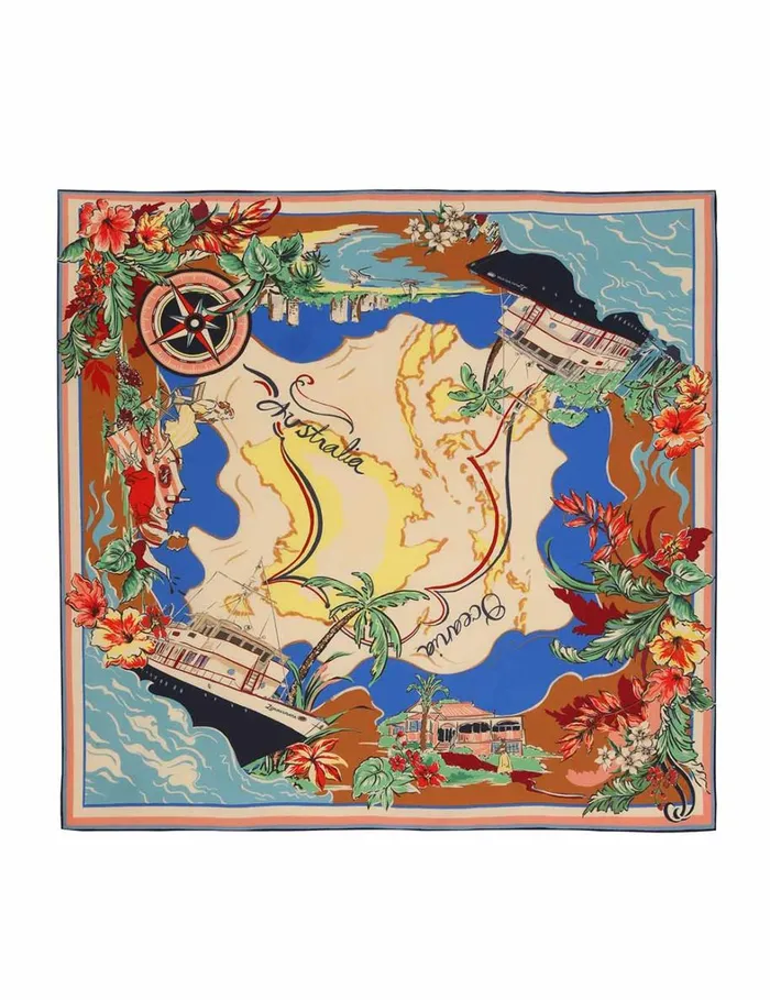 Women Scarves Zimmermann Printed Silk Square 70 Nautical Map