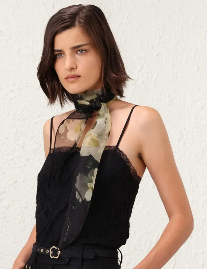 Women Scarves Zimmermann Silk Organza Neck Scarf Black Magnolia