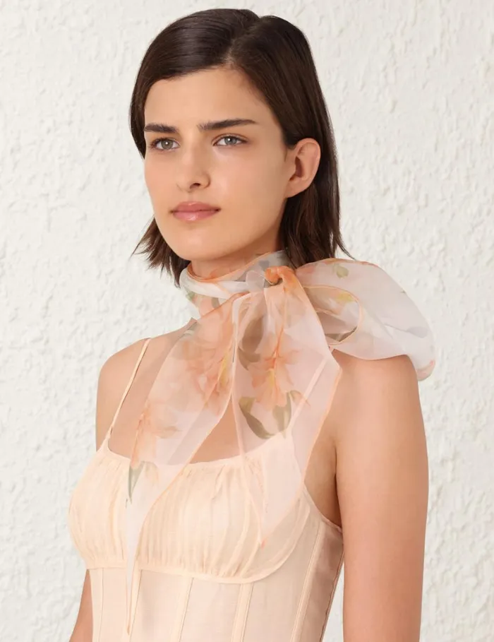 Women Scarves Zimmermann Silk Organza Neck Scarf Ivory Camellia