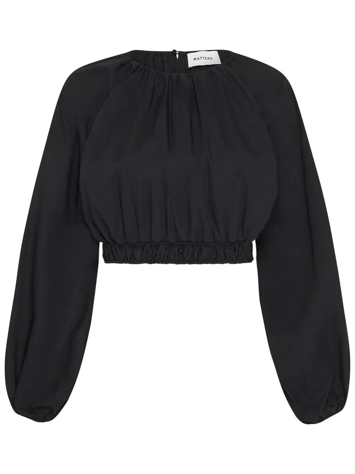 Women Shirred Blouse Black The UNDONE Tops