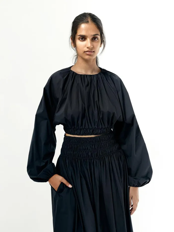 Women Shirred Blouse Black The UNDONE Tops