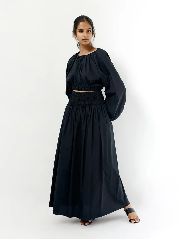 Women Shirred Blouse Black The UNDONE Tops