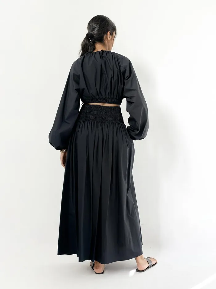 Women Shirred Blouse Black The UNDONE Tops