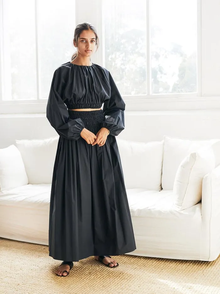 Women Shirred Blouse Black The UNDONE Tops