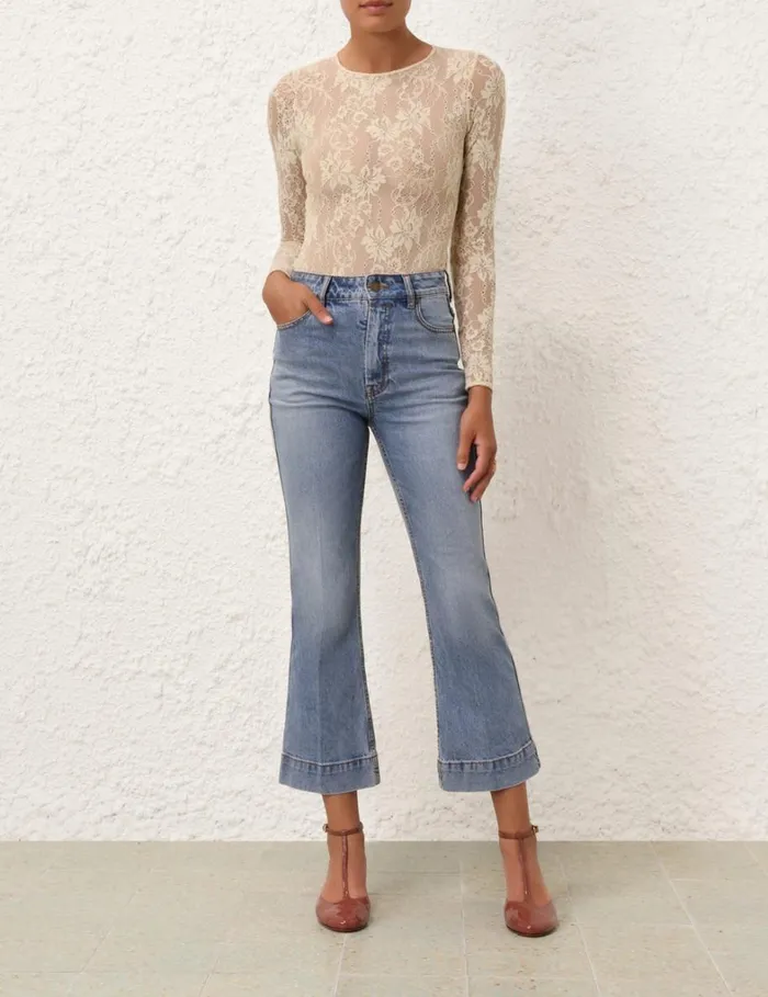Women Shorts and Pants Zimmermann Cropped Flare Jean Poseidon Blue