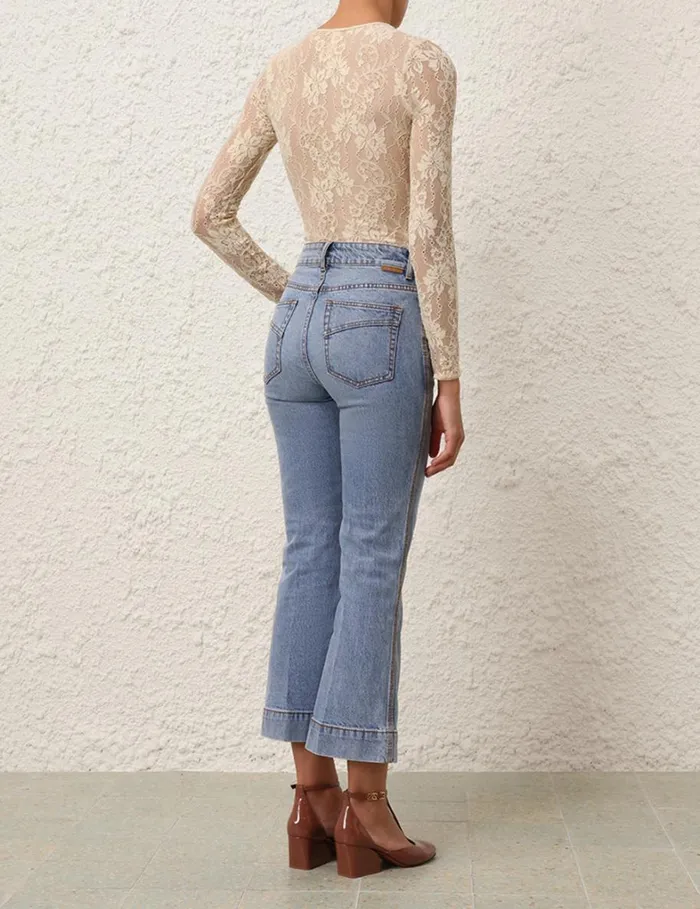Women Shorts and Pants Zimmermann Cropped Flare Jean Poseidon Blue