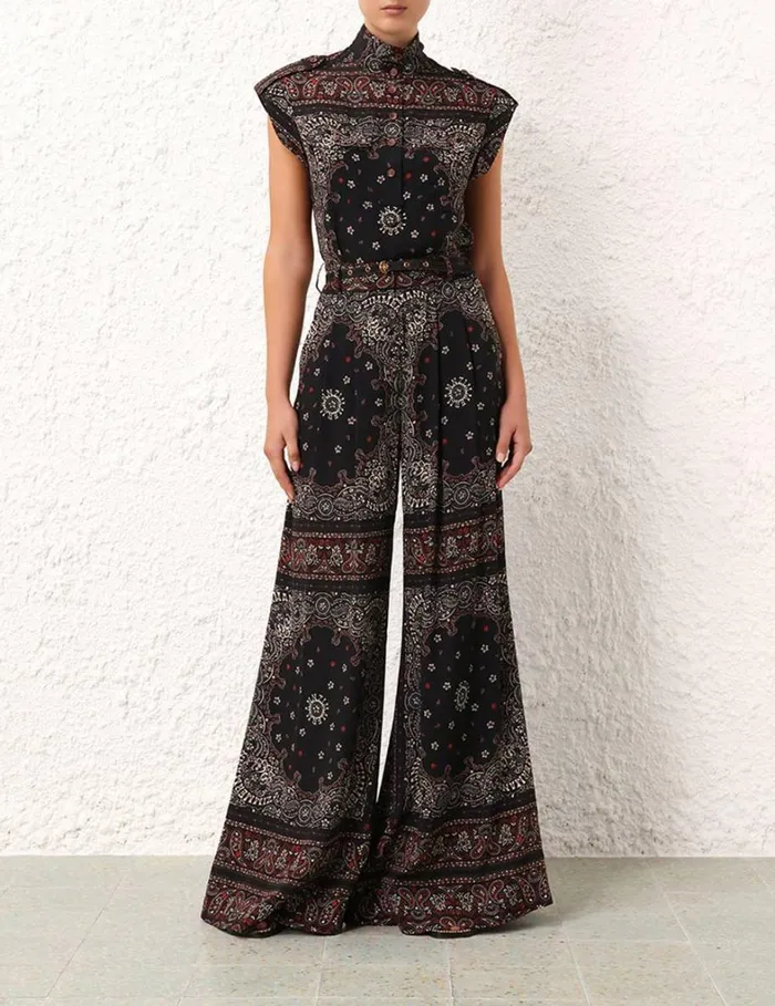 Women Shorts and Pants Zimmermann Double Tuck Pant Black Bandana