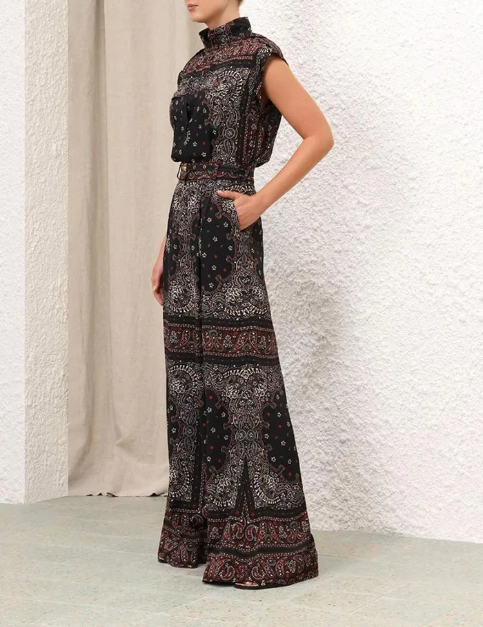Women Shorts and Pants Zimmermann Double Tuck Pant Black Bandana
