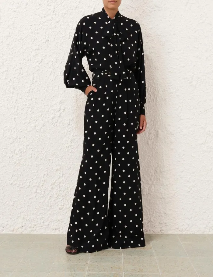 Women Shorts and Pants Zimmermann Double Tuck Pant Black W Cream Dot