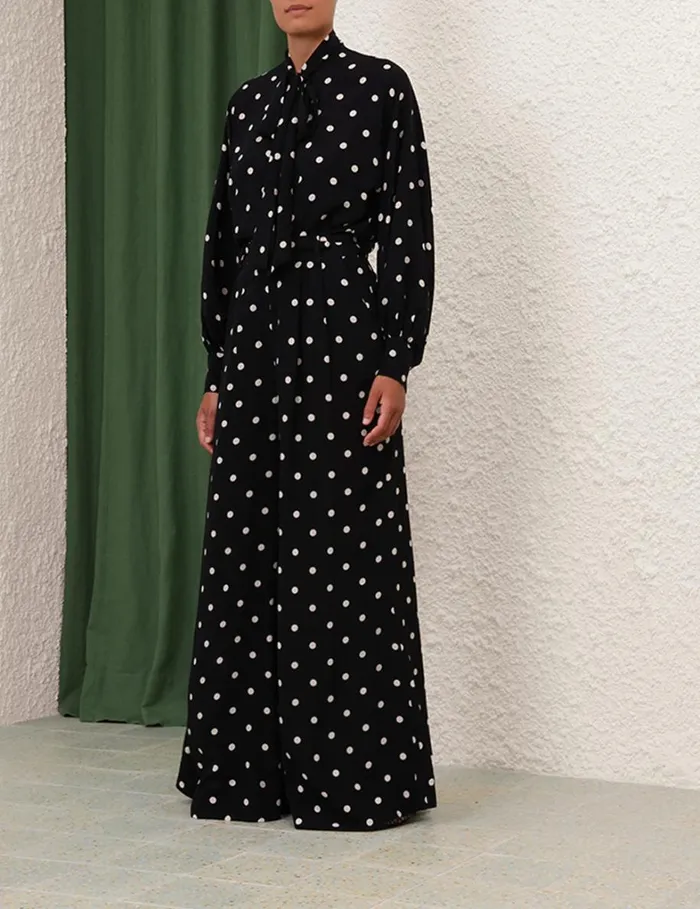 Women Shorts and Pants Zimmermann Double Tuck Pant Black W Cream Dot