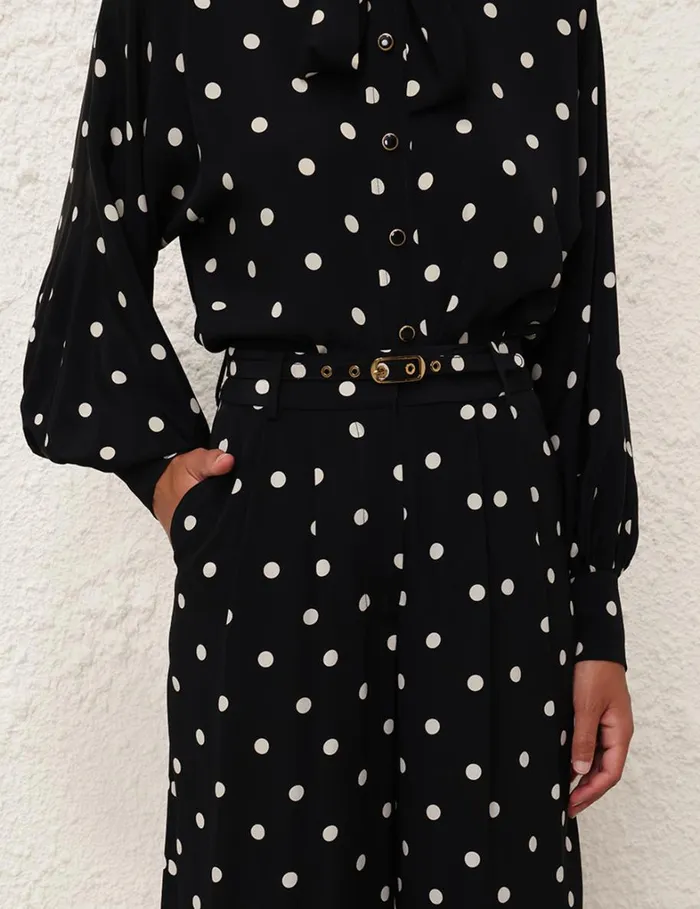 Women Shorts and Pants Zimmermann Double Tuck Pant Black W Cream Dot