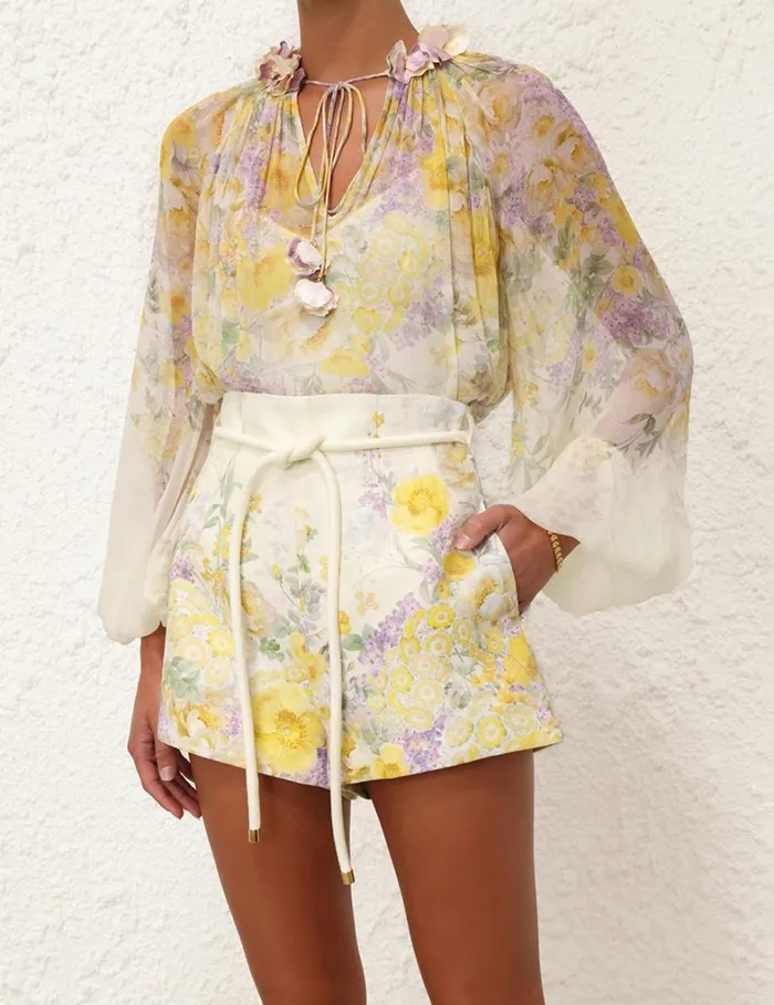 Women Shorts and Pants Zimmermann Harmony High Waisted Short Citrus Garden Print